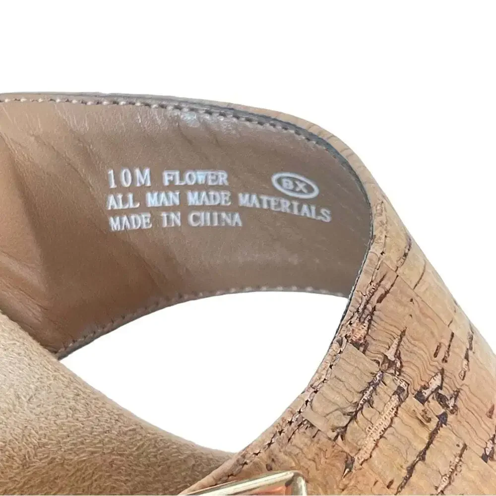 Aerosoles Tan Cork Wedge Sandals Women 10 Flower Thong Slide Comfort Summer